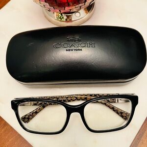 Coach Black Acetate Frame Eyeglasses w/a Metallic Logo Accent & Coach Case (GUC)